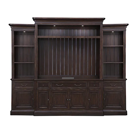 Traditional Entertainment Wall Unit with Wire Management and LED Display Lighting